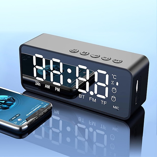  G50 Wireless Bluetooth Speaker With FM Radio Mini Portable Card Mirror Alarm Clock Sound Dual Alarm Clock Settings For All Phone