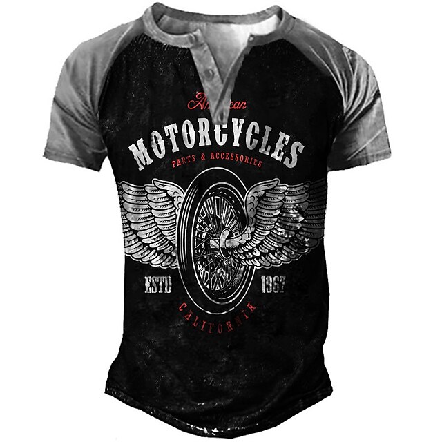 Mens Clothing Mens Tees & Tank Tops | Mens Henley Shirt T shirt Tee 3D Print Graphic Color Block Wings Henley Street Casual Patc