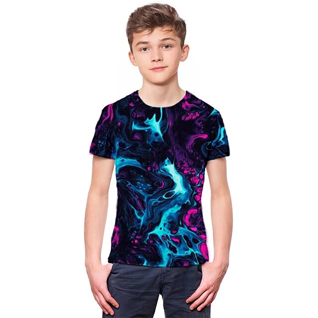 Baby & Kids Boys Clothing | Kids Boys T shirt Short Sleeve 3D Print Gradient Blue Children Tops Spring Summer Active Fashion Dai