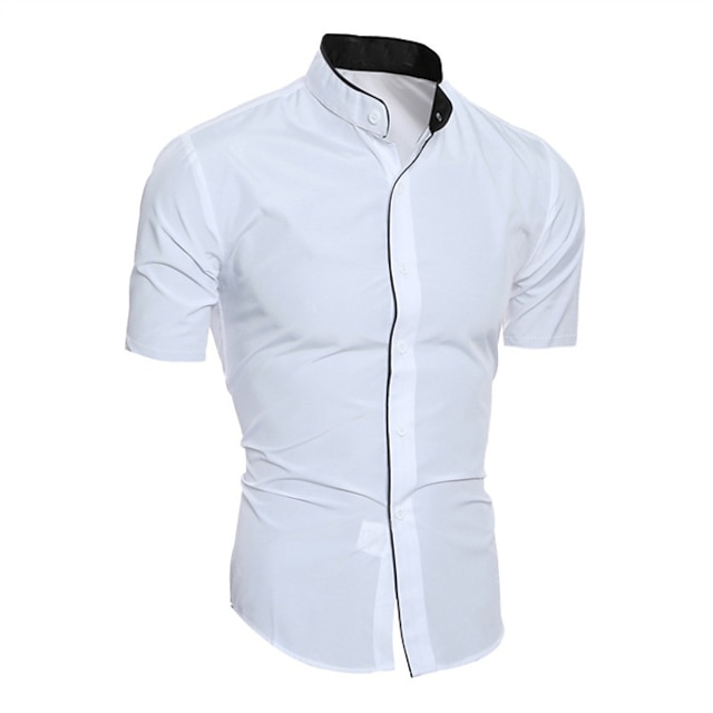 Mens Clothing Mens Shirts | Mens Shirt Solid Colored Turndown Casual Short Sleeve Tops Casual White Black Gray - DO91465