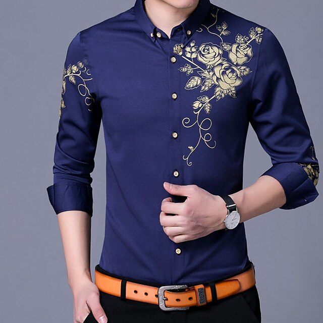 Mens Clothing Mens Shirts | Mens Shirt Floral Turndown Street Casual Button-Down Long Sleeve Tops Casual Fashion Breathable Comf