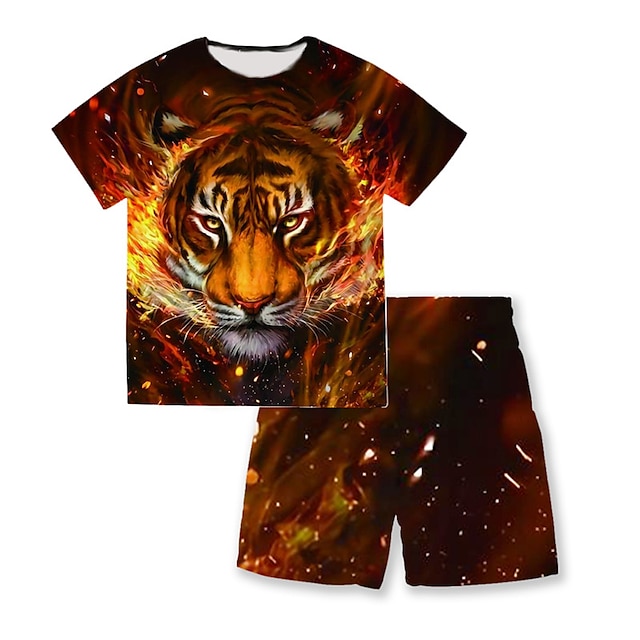  Garçon 3D Animal tigre T-shirt & Short Ensemble de Vêtements Manche Courte Eté Printemps Sportif Mode Frais Polyester Enfants 3-13 ans Extérieur Plein Air Des sports Standard