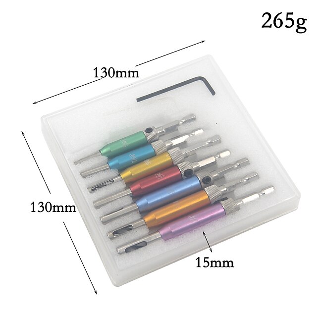 Serrure de porte de couleur 7pcs& Charnière foret ensemble boîte en plastique auto-centrage trou pilote hss tige hexagonale bois outil trou scie bricolage Vente en gros prix