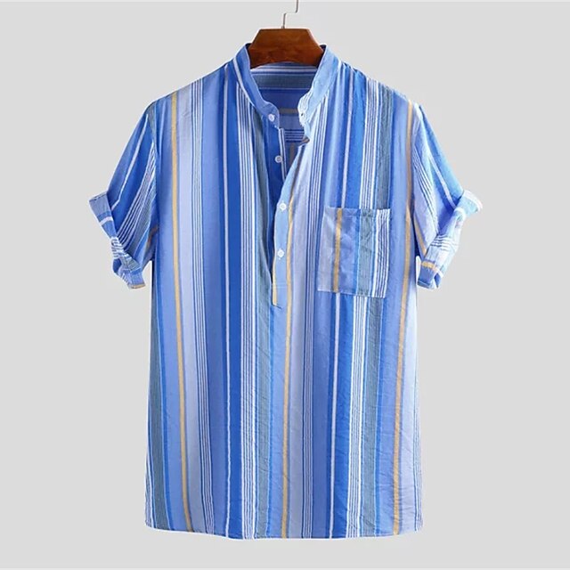 Mens Clothing Mens Shirts | Mens Golf Shirt Striped Turndown Street Casual Button-Down Short Sleeve Tops Casual Fashion Breathab