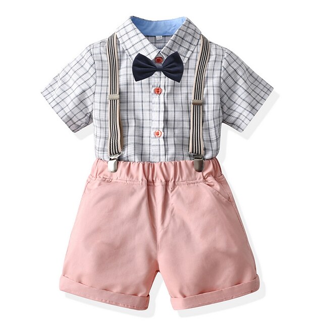 Baby & Kids Boys Clothing | Kids Boys Formal Set Clothing Set 4 Pieces Short Sleeve Pink Plaid Ruched Bow Print Party Formal Act