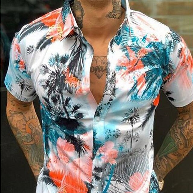  Men's Shirt Summer Hawaiian Shirt Summer Shirt Graphic Floral Hawaiian Aloha Design Turndown Black / White Navy Blue Brown Green Rainbow Print Outdoor Street Short Sleeve 3D Button-Down Clothing
