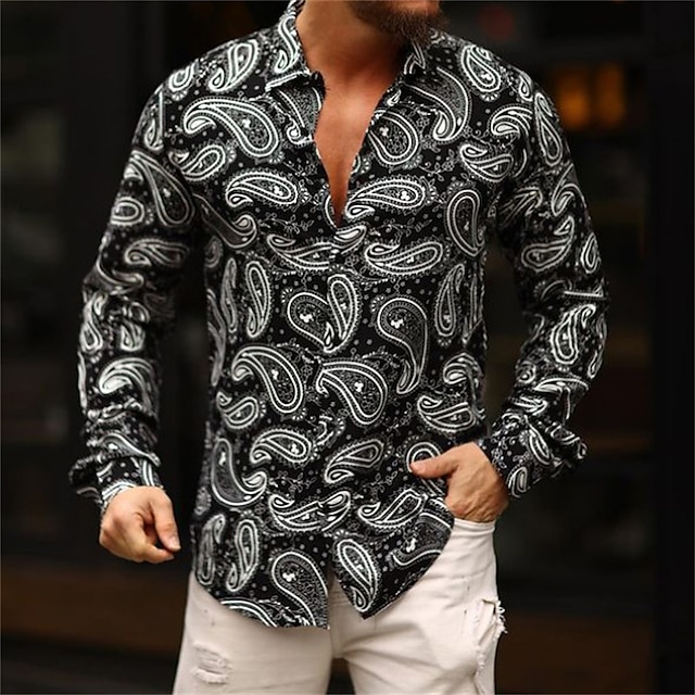  Men's Shirt Boho Shirt Graphic Shirt Paisley Turndown Black Casual Daily Long Sleeve Print Button-Down Clothing Apparel Sports Fashion Designer Casual