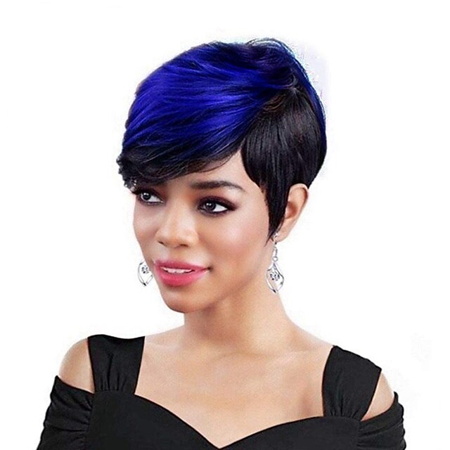 Beauty & Hair Wigs & Hair Pieces | Pixie Cut Wigs Women Short Pixie Cut Black Wig with Blonde Bangs Synthetic Synthetic Natural 