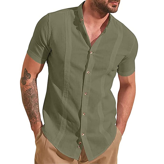 Mens Clothing Mens Shirts | Mens Shirt Solid Colored Turndown Street Casual Button-Down Short Sleeve Tops Cotton Casual Fashion 