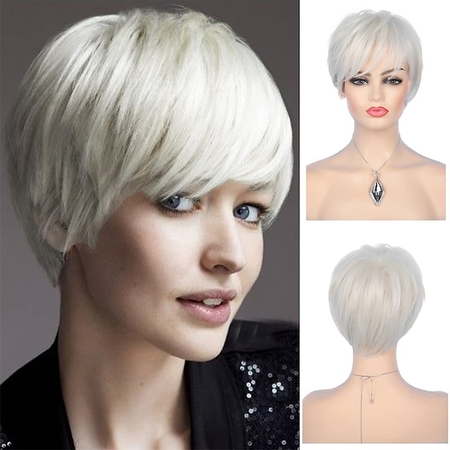  Short Cream White Wigs for Women Synthetic Natural Party Cosplay Pixie Wig