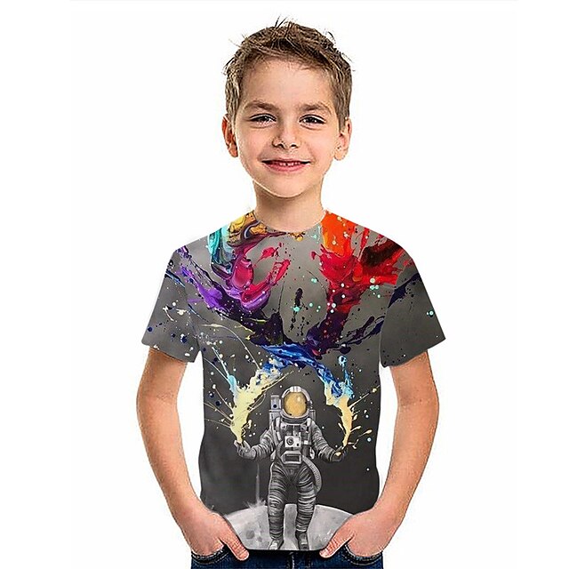 Baby & Kids Boys Clothing | Kids Boys T shirt Short Sleeve 3D Print Astronaut Gray Children Tops Spring Summer Active Fashion Da