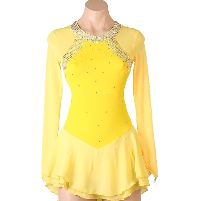 Sports & Outdoors Ice Skating | Figure Skating Dress Womens Girls Ice Skating Dress Burgundy Yellow Open Back Patchwork Mesh Hig