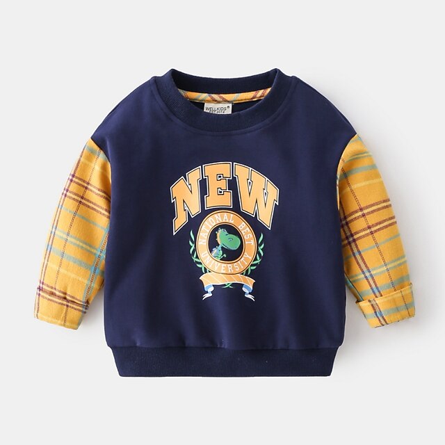 Baby & Kids Boys Clothing | Kids Boys Sweatshirt Long Sleeve Dragon Plaid Letter Gray Navy Blue Children Tops Fall Winter Active