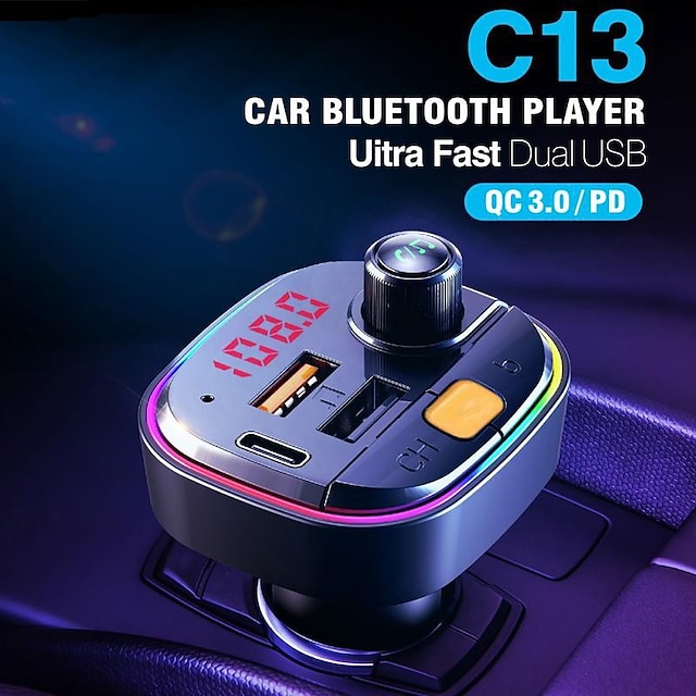  bluetooth-kompatibel handsfree FM-sändare qc3.0/pd usb snabbladdare adapter aux modulator trådlös bil mp3-spelare bilsats