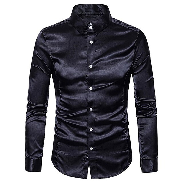 Mens Clothing Mens Shirts | Mens Satin Luxury Dress Shirts Long Sleeve Smooth Wrinkle Free Tuxedo Shirt Wedding Party Dance Prom