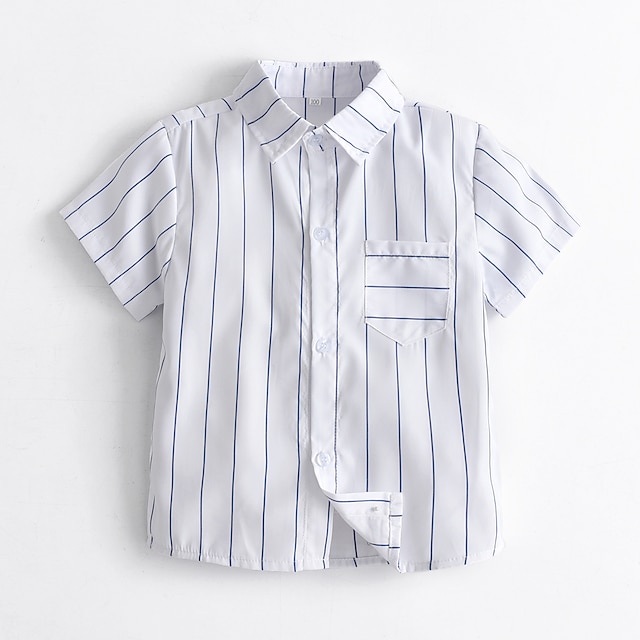 Baby & Kids Boys Clothing | Kids Boys Shirt Short Sleeve Stripe White Cotton Children Tops Summer Daily Daily 2-8 Years - YD7760