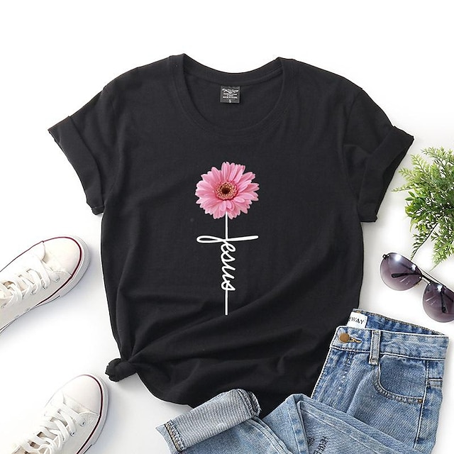 Womens Clothing Plus Size Collection | Womens Plus Size Tops T shirt Floral Print Short Sleeve Round Neck Basic Daily Vacation C