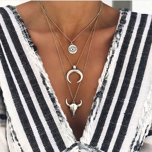 Shoes & Bags Fashion Accessories | 1pc Long Necklace trinity necklace For Womens Silver Street Gift Beach Alloy Mismatched Tauru