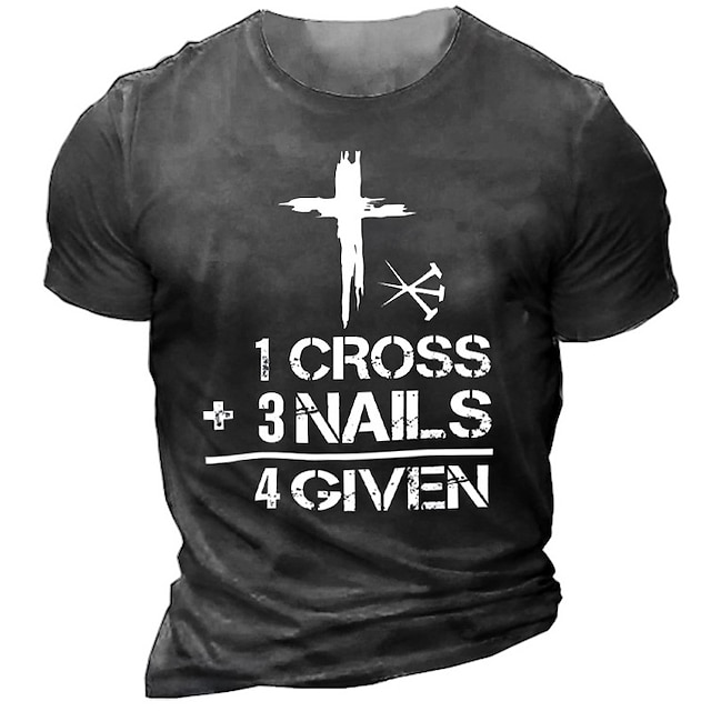  Men's T shirt Tee Graphic Patterned Cross Letter 3D Print Crew Neck Street Casual Short Sleeve Print Tops Basic Fashion Classic Comfortable Black Blue Gray / Summer / Sports / Summer
