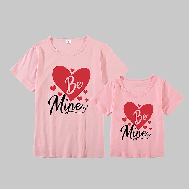 Baby & Kids Matching Outfits | Mommy and Me Valentines T shirt Tops Heart Letter Daily Print White Gray Pink Short Sleeve Basic 