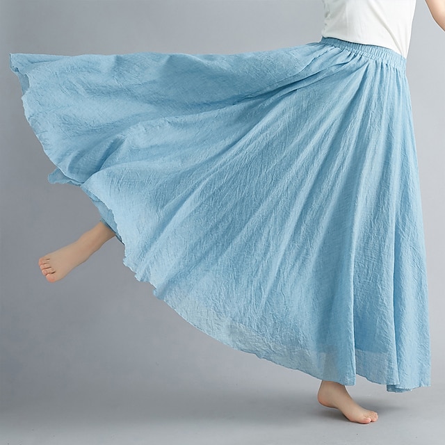  Femme Balançoire Jupe longue Elégant Eté Maxi Jupes Couleur Pleine Plissé Casual Quotidien Noir Blanche Jaune Rouge Printemps & Automne Coton Coton et lin