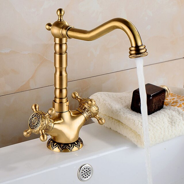 Home & Garden Faucets/Shower System/Kitchen Tap | Kitchen faucet - Two Handles One Hole Antique Brass Tall / High Arc Centerset 