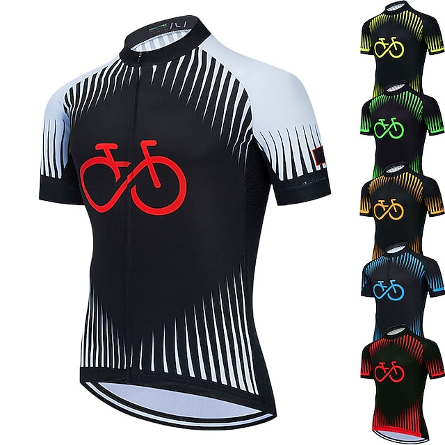  21Grams Men's Cycling Jersey Short Sleeve Bike Top with 3 Rear Pockets Mountain Bike MTB Road Bike Cycling Breathable Quick Dry Moisture Wicking Reflective Strips White Green Yellow Graphic Polyester