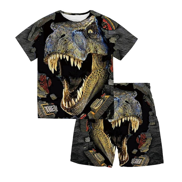  Garçon 3D Animal Dinosaure T-shirt & Short Ensemble de Vêtements Manche Courte Eté Printemps Sportif Mode Frais Polyester Enfants 3-13 ans Extérieur Plein Air Des sports Standard