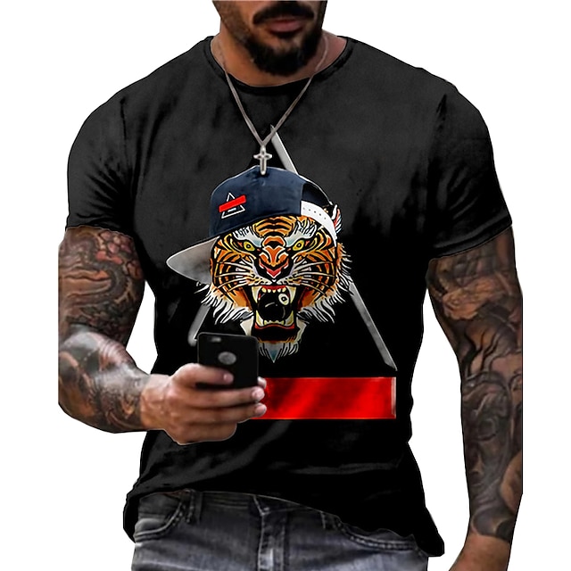  Men's Unisex T shirt Tee Graphic Prints Tiger Animal 3D Print Crew Neck Street Daily Short Sleeve Print Tops Designer Casual Big and Tall Sports Black / Summer / Summer