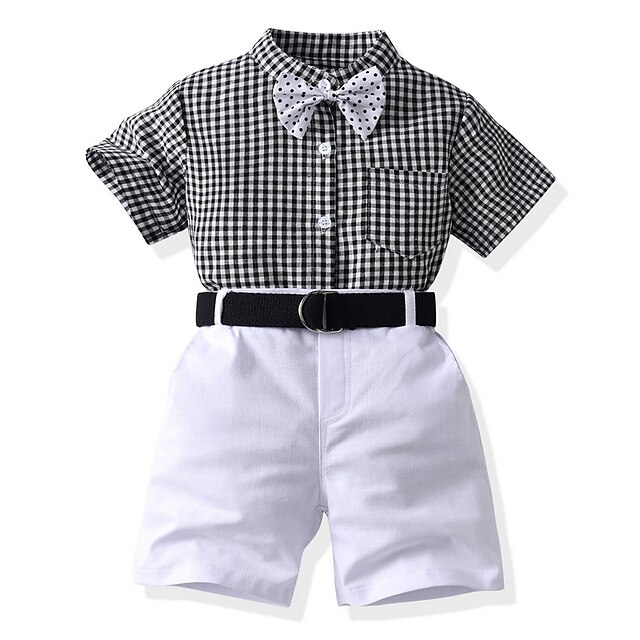 Baby & Kids Boys Clothing | Kids Boys Formal Set Clothing Set 4 Pieces Short Sleeve Black Plaid Bow Party Formal Active Gentle R