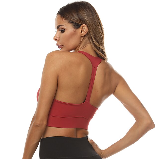  Women's Scoop Neck Sports Bra Yoga Top Summer Open Back Solid Color Burgundy Green Nylon Yoga Fitness Gym Workout Bra Top Top Sleeveless Sport Activewear Quick Dry Lightweight Breathable Stretchy Slim