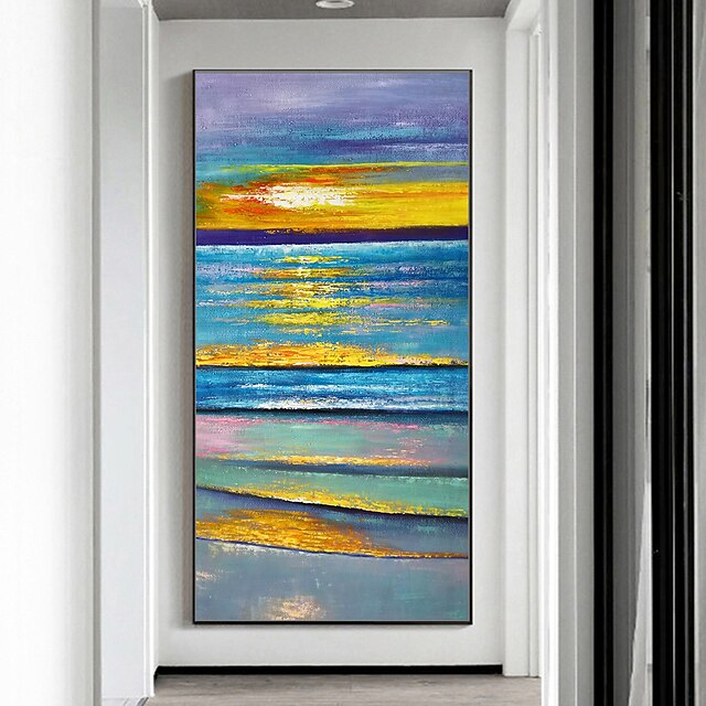 Home & Garden Wall Art | Oil Painting Hand Painted Vertical Abstract Landscape Contemporary Modern Rolled Canvas (No Frame) - QR