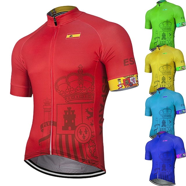 21Grams Men's Cycling Jersey Short Sleeve Bike Jersey Top with 3 Rear Pockets Mountain Bike MTB Road Bike Cycling UV Resistant Breathable Quick Dry Reflective Strips Yellow Red Blue Spain National