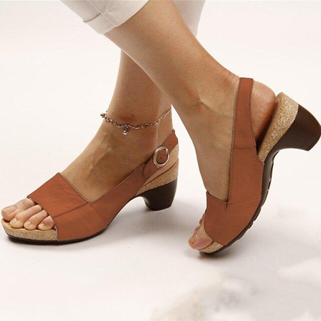 Mujer Sandalias Tacón Cuadrado Punta abierta Cuero PU Hebilla Otoño Verano  Color sólido Blanco Negro Gris 9052865 2022 – $23.59