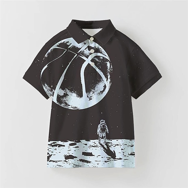 Baby & Kids Boys Clothing | Kids Boys Shirt Short Sleeve 3D Print Astronaut Space Button Black Children Tops Spring Summer Activ