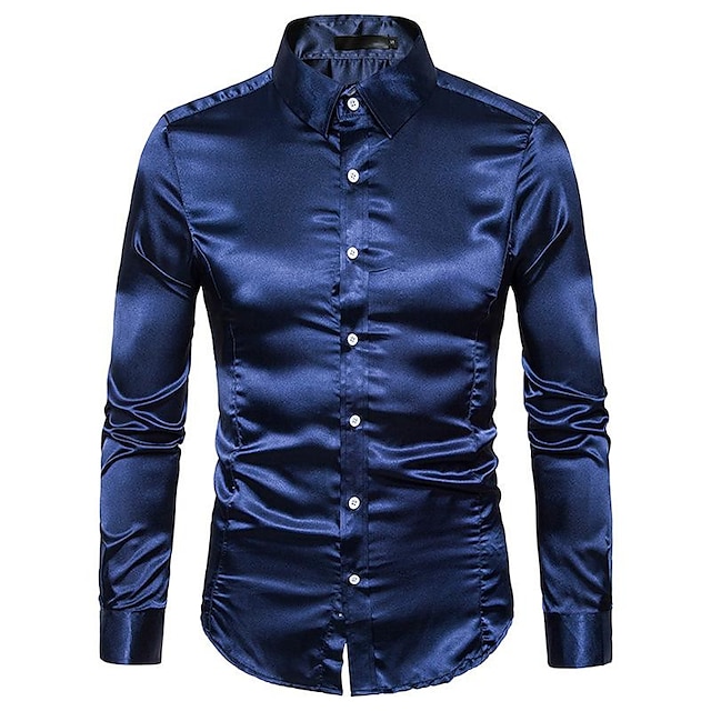 Mens Clothing Mens Shirts | Mens Satin Luxury Dress Shirts Long Sleeve Smooth Wrinkle Free Tuxedo Shirt Wedding Party Dance Prom