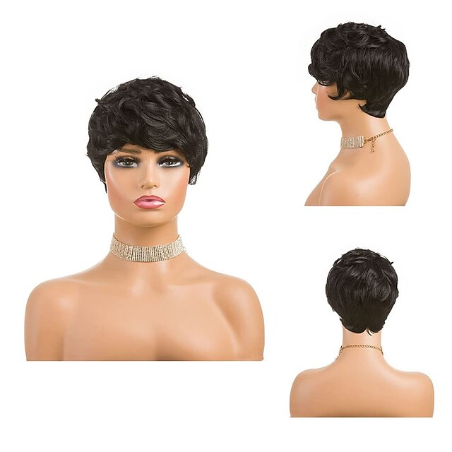 Beauty & Hair Wigs & Hair Pieces | Synthetic Wig Curly Pixie Cut Machine Made Wig Short Natural Black #1B Synthetic Hair Womens 