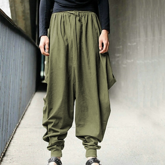  Homens Calças Calças largas Calça casual Calças de harém largas Com Cordão Cintura elástica Perna larga Côr Sólida Diário Streetwear Hippie Ioga Ajuste Largo Preto Azul Marinha