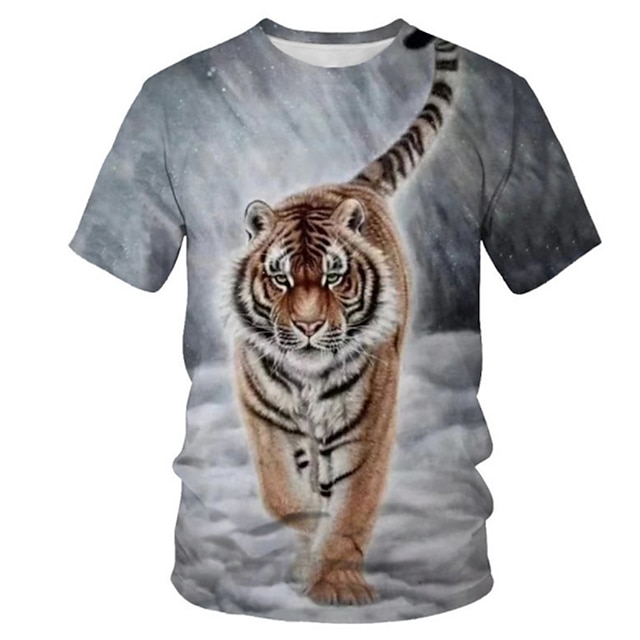  Jungen 3D Tier Tiger T-Shirt Kurzarm 3D-Druck Sommer Frühling Aktiv Sport Modisch Polyester kinderkleidung 3-12 Jahre Outdoor Täglich Regular Fit