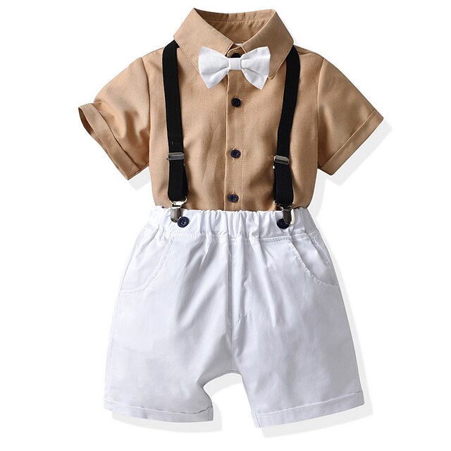 Baby & Kids Boys Clothing | Kids Boys Formal Set Clothing Set 4 Pieces Short Sleeve Brown Solid Color Ruched Bow Party Formal Ac