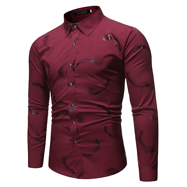 Mens Clothing Mens Shirts | Mens Shirt Feather Turndown Street Casual Button-Down Bronzing Long Sleeve Tops Casual Fashion Stree