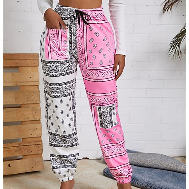  Women's Sweatpants Normal Polyester Graphic Prints Yellow Pink Casual / Sporty Mid Waist Ankle-Length Leisure Sports Weekend Summer