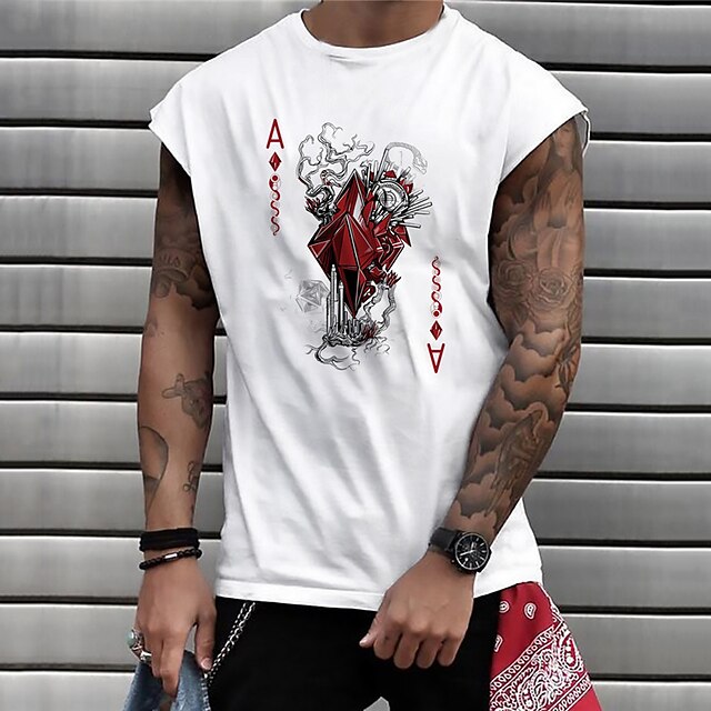 Mens Clothing Mens Tees & Tank Tops | Mens Unisex T shirt Tee Hot Stamping Graphic Prints Poker Crew Neck Street Daily Print Cap