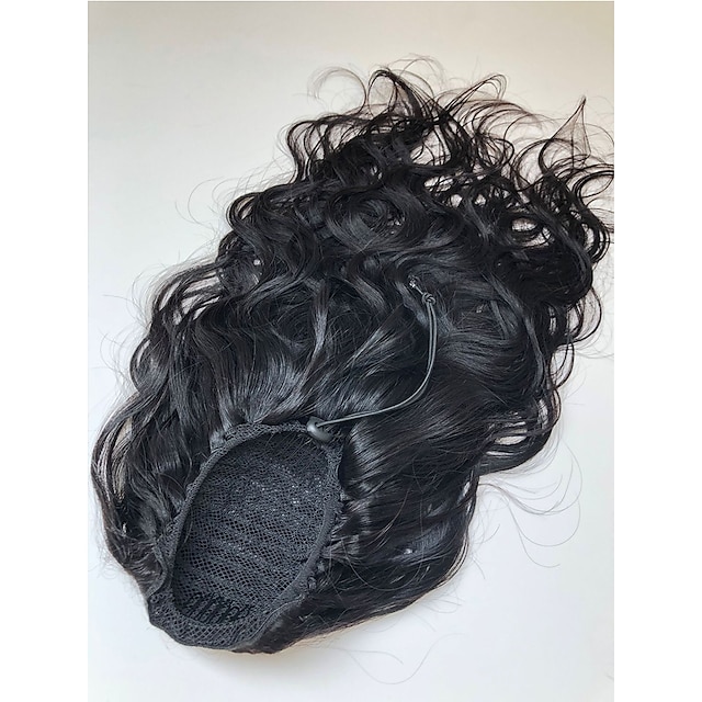  黒人女性のための人間の髪の毛の巾着ポニーテール8aブラジルのバージンポニーテールエクステンションワンピースのブラジルのバージンナチュラルウェーブクリップ人間の髪の毛のピースナチュラルブラック