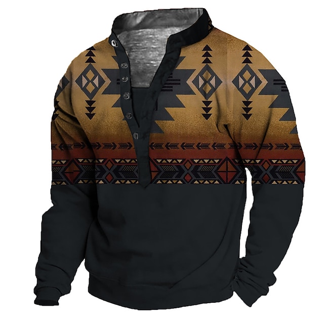  Men's Unisex Geometric Color Block Graphic Prints Sweatshirt Pullover Long Sleeve Sweatshirt Standing Collar Henley Collar Streetwear Designer Casual 3D Print Casual Daily Sports Print Spring & Summer