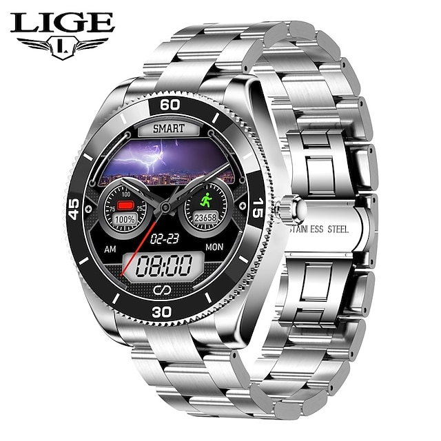  LIGE BW0330 Smart Watch 1.28 inch Smartwatch Fitness Running Watch Bluetooth ECG+PPG Pedometer Call Reminder Compatible with Android iOS Men Waterproof Message Reminder Camera Control IP 67 44mm