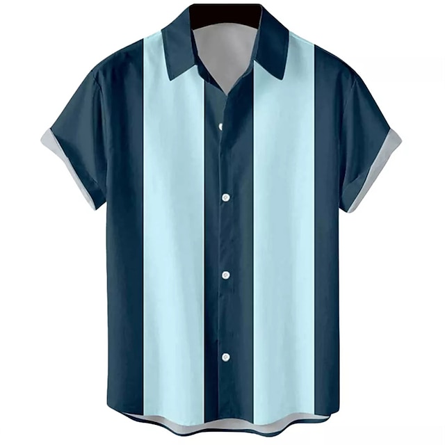  Men's Shirt Bowling Shirt Button Up Shirt Summer Shirt Black White Yellow Blue Khaki Short Sleeve Color Block Turndown Outdoor Street Button-Down Clothing Apparel Fashion 1950s Casual Breathable