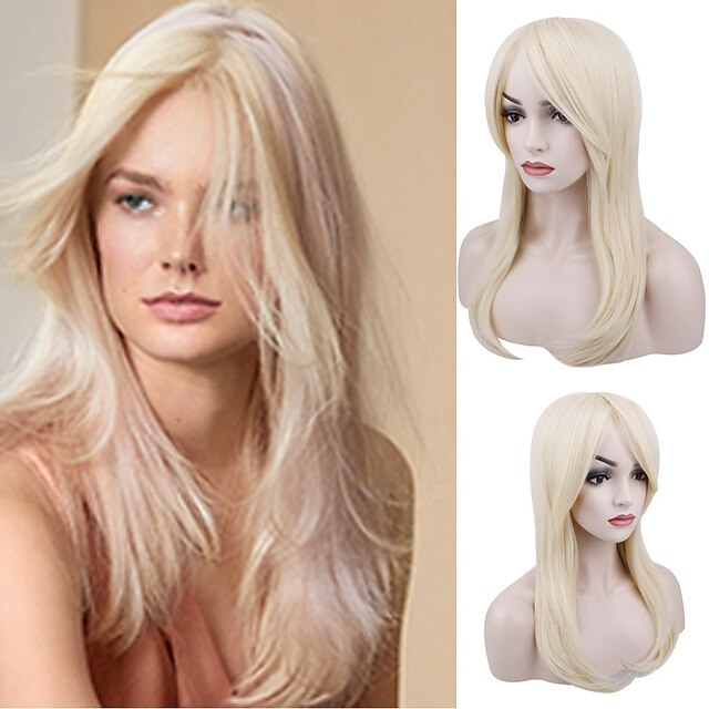 Beauty & Hair Wigs & Hair Pieces | Synthetic Wig Natural Straight Middle Part Machine Made Wig 22 inch Bleached Blonde Synthetic