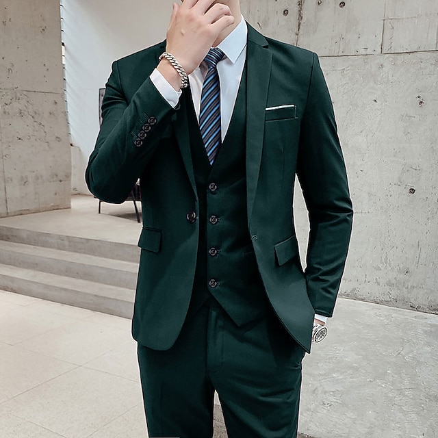  Men's Wedding Suits Homecoming Suits Black Yellow Business Formal Solid Colored Standard Fit 3 Piece Single Breasted One-button