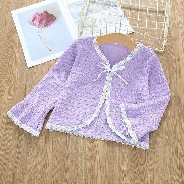 Baby & Kids Girls Clothing | Kids Girls Coat Long Sleeve Purple Pink Beige Floral Lace Spring Summer Active Street 2-6 Years - Q